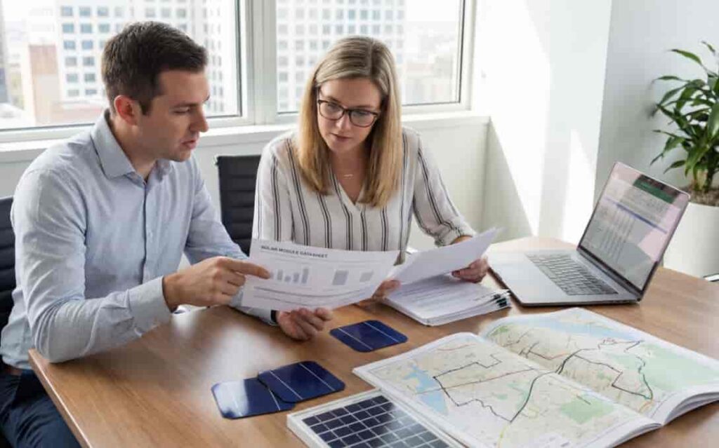 Solar procurement guidance meeting reviewing documents and specs