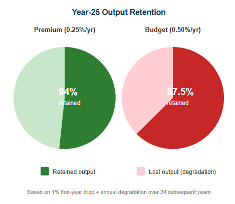 Year 25 Output Retention Premium vs. Budget Panels Year 25 Output Retention Premium vs. Budget Panels